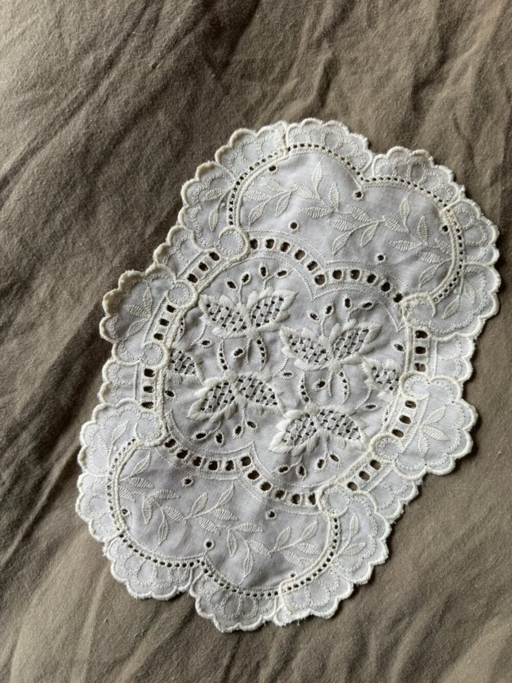 Vintage White Oval Doily with Eyelets